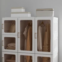 HOMCOM Portable Wardrobe, Foldable Plastic Closet with 8 Compartments, 2 Hanging Rods and Magnetic Clear Doors, Brown(m-11)