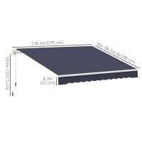 Outsunny 10' x 8' Manual Retractable Awning, Sun Shade Shelter Canopy, with Aluminum Frame and UV Protection for Patio Deck Yard Window Door, Blue(m-3)