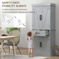 HOMCOM 72" Farmhouse Kitchen Cabinet, Kitchen Pantry Cabinet with 4 Barn Doors, Drawer, Adjustable Shelves, Grey(m-7)
