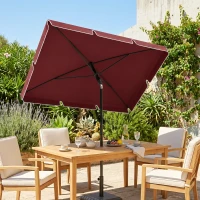 Outsunny 6.5x4ft Rectangle Patio Umbrella Aluminum Tilt Adjustable Garden Parasol Sun Shade Outdoor Canopy Wine Red(m-1)