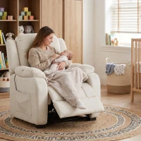 HOMCOM Massage Recliner Chair with Quiet Brushless Motor Pet-Friendly Fabric Power Recliner with 2 Memory Positions Cream White(m-10)