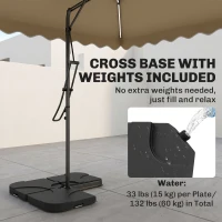 Outsunny 8' x 8' Square Double Top Offset Patio Umbrella Garden Parasol with Solar LED Lights, Ruffles and Weights, Khaki(m-7)