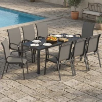 Outsunny Outdoor Dining Sets for 8 with Stackable Chairs, Patio Dining Set with Glass Top Table for Garden, Patio, Backyard, Dark Grey(m-1)