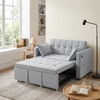 HOMCOM 3‑in‑1 Convertible Sofa Bed, Pull Out Sleeper Sofa with USB Charging, Adjustable Backrest, Side Pockets, Light Grey(m-12)