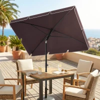 Outsunny 6.5x4ft Rectangle Patio Umbrella Aluminum Tilt Adjustable Garden Parasol Sun Shade Outdoor Canopy Coffee(m-10)