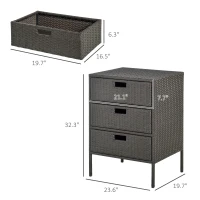 Outsunny Patio PE Rattan Storage Cabinet, Wicker Pool Cabinet Organizer, Outdoor Towel Rack for Pool with 3 Drawers, Brown(m-3)