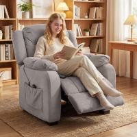 HOMCOM Massage Recliner Chair with Quiet Brushless Motor Pet-Friendly Fabric Power Recliner with 2 Memory Positions Brown