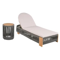3-Piece Chaise Lounge Set with Adjustable Reclining Chaise, Durable Sun Lounger Set for Outdoor, 94.5" L x 43.5" W x 30" H, Grey+Natural+Teak(m-2)