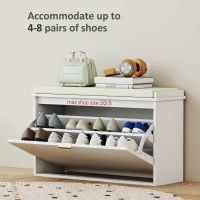 HOMCOM Entryway Bench with Padded Seat and Flip-Drawers, Holds up to 265lbs, Shoe Storage Bench for 8 Pairs of Shoes, White(m-5)