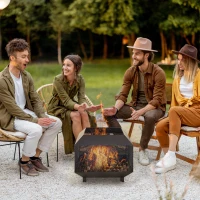 Outsunny 17" Outdoor Fire Pit with Fire Poker, Wood Burning Firepits, Portable Firepit for Patio Backyard Bonfire Camping, Black(m-8)
