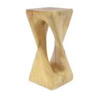 Sculptural MGO Accent Table with Unique Wood-Grain Texture, All-Weather Side Table with 200 Lbs Capacity, 12.5" L x 12.5" W x 27" H, Natural(m-2)