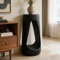 Modern End Table with Unique Wood Grain Texture and All-Weather Durability, Sturdy Side Table with 200 Lbs Capacity, 15" L x 15" W x 26.5" H, Black(m-5)