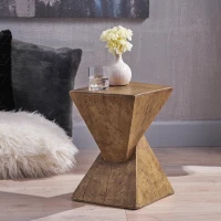 Stylish MGO Accent Table with Realistic Wood-Grain Texture, All-Weather Side Table with Stable 77 Lbs Capacity, 12.5" L x 12.5" W x 18" H, Natural(m-7)