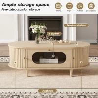 Living Room Coffee Table with Roll-Up Door Storage, Minimalist Center Table with MDF Veneer Top, 39.5" L x 19.5" W x 14" H, Natural Wood(m-4)