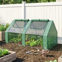 Outsunny 6' x 3' x 3' Portable Mini Greenhouse, Garden Green House Kit with 2 PE/Plastic Covers, Steel Frame and 2 Roll Up Zipper Windows, Dark Green(m-1)