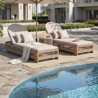 Outdoor Chaise Lounge Chair with Water-Resistant Cushion, Durable Sun Lounger with Rope Detailing, 79.5" L x 28.5" W x 12" H, Beige+Natural+Teak(m-7)