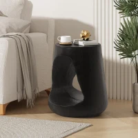 Hollow Side Table with Realistic Wood-Grain Texture, Pet-Friendly End Table with Weather-Resistant Composite, 14.5" L x 14.5" W x 16.5" H, Black(m-1)