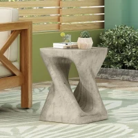 Twisted Hourglass Accent Side Table with MGO Composite, All-Weather End Table with UV-/Water-Resistant Finish, 11.5" L x 11.5" W x 16" H, Grey(m-1)