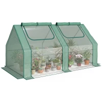 Outsunny 6' x 3' x 3' Portable Mini Greenhouse, Garden Green House Kit with 2 PE/Plastic Covers, Steel Frame and 2 Roll Up Zipper Windows, Dark Green(m-13)