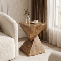 Stylish MGO Accent Table with Realistic Wood-Grain Texture, All-Weather Side Table with Stable 77 Lbs Capacity, 12.5" L x 12.5" W x 18" H, Natural