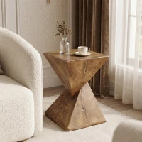 Stylish MGO Accent Table with Realistic Wood-Grain Texture, All-Weather Side Table with Stable 77 Lbs Capacity, 12.5" L x 12.5" W x 18" H, Natural(m-1)