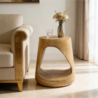 Hollow Side Table with Realistic Wood-Grain Texture, Pet-Friendly End Table with Weather-Resistant Composite, 14.5" L x 14.5" W x 16.5" H, Natural
