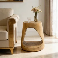 Hollow Side Table with Realistic Wood-Grain Texture, Pet-Friendly End Table with Weather-Resistant Composite, 14.5" L x 14.5" W x 16.5" H, Natural(m-1)