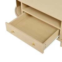 Versatile Oval Coffee Table with Roll-Top Door and Drawer, Spacious Center Table with Open Shelf, 39.5" L x 19.5" W x 14" H, Natural Wood(m-9)