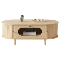 Living Room Coffee Table with Roll-Up Door Storage, Minimalist Center Table with MDF Veneer Top, 39.5" L x 19.5" W x 14" H, Natural Wood(m-2)