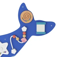 Qaba Whale Activity Wall Busy Board, 13 in 1 Montessori Sensory Wall Panel for Playroom Nursery Classroom Boys Girls 2+, Blue(m-12)