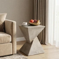 Stylish MGO Accent Table with Realistic Wood-Grain Texture, All-Weather Side Table with Stable 77 Lbs Capacity, 12.5" L x 12.5" W x 18" H, Light Gray(m-5)