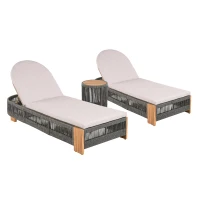 3-Piece Chaise Lounge Set with Adjustable Reclining Chaise, Durable Sun Lounger Set for Outdoor, 94.5" L x 43.5" W x 30" H, Grey+Natural+Teak(m-15)