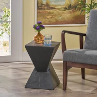 Stylish MGO Accent Table with Realistic Wood-Grain Texture, All-Weather Side Table with Stable 77 Lbs Capacity, 12.5" L x 12.5" W x 18" H, Black(m-6)