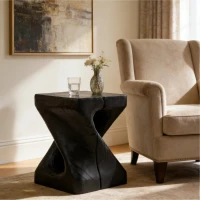 Twisted Hourglass Accent Side Table with MGO Composite, All-Weather End Table with UV-/Water-Resistant Finish, 11.5" L x 11.5" W x 16" H, Black(m-5)