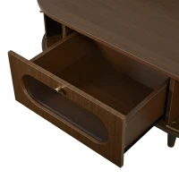 Living Room Coffee Table with Roll-Up Door Storage, Minimalist Center Table with MDF Veneer Top, 39.5" L x 19.5" W x 14" H, Walnut Wood(m-9)