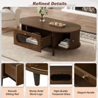 Living Room Coffee Table with Roll-Up Door Storage, Minimalist Center Table with MDF Veneer Top, 39.5" L x 19.5" W x 14" H, Walnut Wood(m-6)