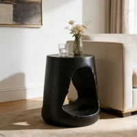 Hollow Side Table with Realistic Wood-Grain Texture, Pet-Friendly End Table with Weather-Resistant Composite, 14.5" L x 14.5" W x 16.5" H, Black(m-5)