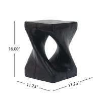 Twisted Hourglass Accent Side Table with MGO Composite, All-Weather End Table with UV-/Water-Resistant Finish, 11.5" L x 11.5" W x 16" H, Black(m-3)