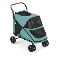 PawHut Dog Stroller Easy Fold Pet Stroller for Large Dogs Up to 66lbs with 4-Wheel Shock Absorption & One-Foot Brake Turquoise(m-11)