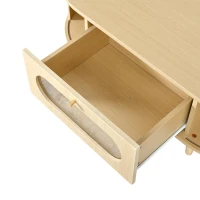 Living Room Coffee Table with Roll-Up Door Storage, Minimalist Center Table with MDF Veneer Top, 39.5" L x 19.5" W x 14" H, Natural Wood(m-8)