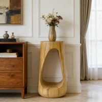Modern End Table with Unique Wood Grain Texture and All-Weather Durability, Sturdy Side Table with 200 Lbs Capacity, 15" L x 15" W x 26.5" H, Natural(m-4)