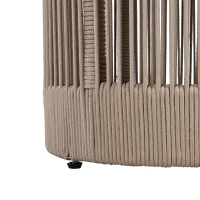 Outdoor Side Table with Rope-Wrapped Iron Frame, Sturdy End Table with Rustic-Modern Design, 15" L x 15" W x 18.5" H, Beige+Natural+Teak(m-8)