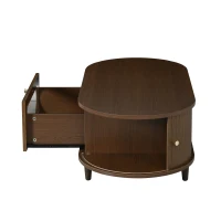 Living Room Coffee Table with Roll-Up Door Storage, Minimalist Center Table with MDF Veneer Top, 39.5" L x 19.5" W x 14" H, Walnut Wood(m-11)