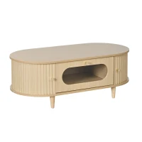 Living Room Coffee Table with Roll-Up Door Storage, Minimalist Center Table with MDF Veneer Top, 39.5" L x 19.5" W x 14" H, Natural Wood(m-12)