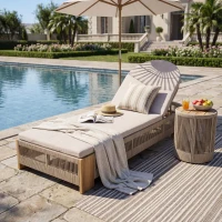 3-Piece Chaise Lounge Set with Adjustable Reclining Chaise, Durable Sun Lounger Set for Outdoor, 94.5" L x 43.5" W x 30" H, Beige+Natural+Teak(m-1)