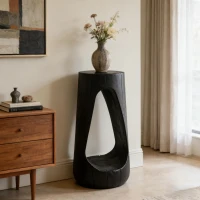 Modern End Table with Unique Wood Grain Texture and All-Weather Durability, Sturdy Side Table with 200 Lbs Capacity, 15" L x 15" W x 26.5" H, Black(m-4)