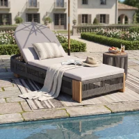 3-Piece Chaise Lounge Set with Adjustable Reclining Chaise, Durable Sun Lounger Set for Outdoor, 94.5" L x 43.5" W x 30" H, Grey+Natural+Teak(m-1)