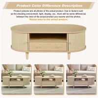 Versatile Oval Coffee Table with Roll-Top Door and Drawer, Spacious Center Table with Open Shelf, 39.5" L x 19.5" W x 14" H, Natural Wood(m-5)