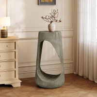Modern End Table with Unique Wood Grain Texture and All-Weather Durability, Sturdy Side Table with 200 Lbs Capacity, 15" L x 15" W x 26.5" H, Grey(m-1)