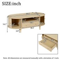 Versatile Oval Coffee Table with Roll-Top Door and Drawer, Spacious Center Table with Open Shelf, 39.5" L x 19.5" W x 14" H, Natural Wood(m-3)